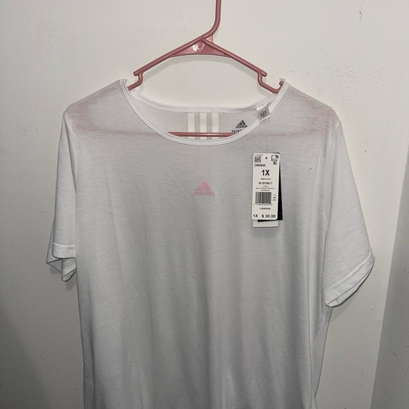 NWT Adidas White Primegreen Aeroready Logo Zoe Saldana T-Shirt Adult 1X - Picture 2 of 16